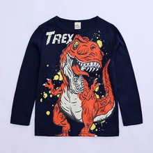 Весенняя детская одежда в Корейском стиле; детская футболка с длинными рукавами и круглым вырезом в виде динозавра; детский топ; пуловер с длинными рукавами для мальчиков