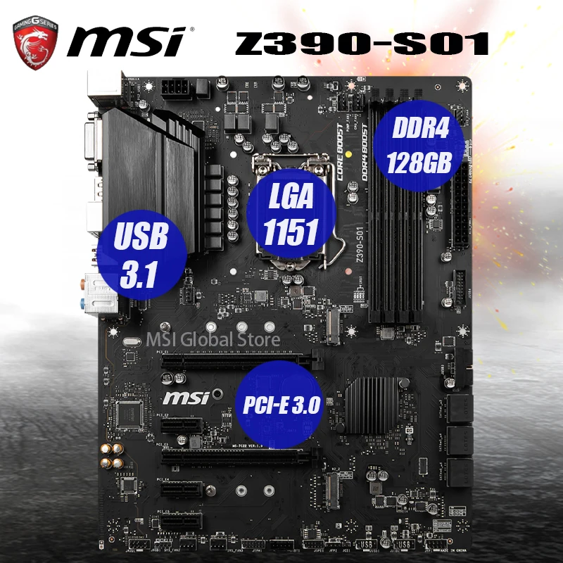 Lga 1151 msi Z390-S01マザーボードDDR4 128ギガバイトpci-e 3.0メートル。2 SATA3 USB3.1  9th-Gen i9 i7 i5 i3デスクトップインテルZ390カタルーニャのmãe 1151 - AliExpress パソコン & オフィス