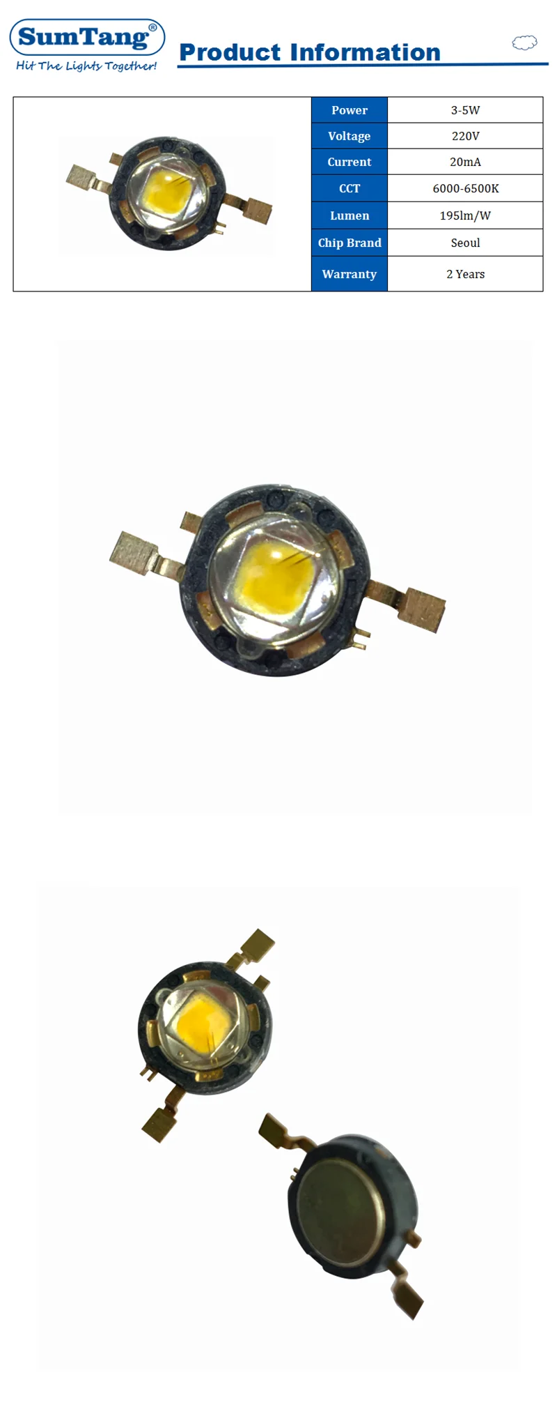 220V высокомощный светодиодный чип 3-5W с 6000-6500K