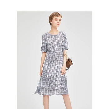 

Light Blue Dress Women Printed Auricularia Auricula New 2019 Summer Short Sleeve O-Neck Light Ripe Elegant A-Line Knee-Length