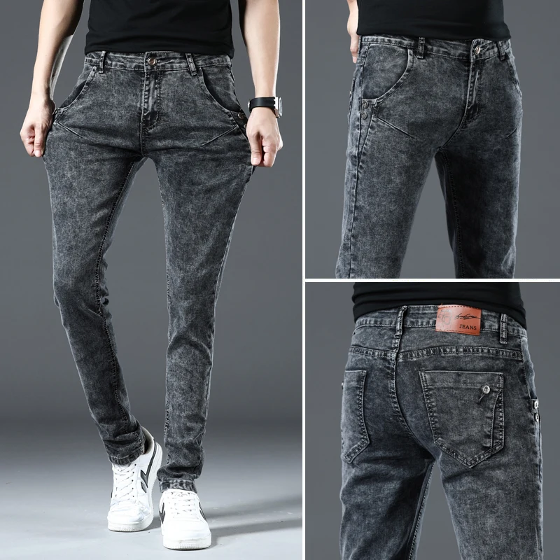 

2023 New Spring and Autumn Men's Jeans Solid color Micro-elastic Classic Jeans Men Straight Slim Fashion Denim Trousers male