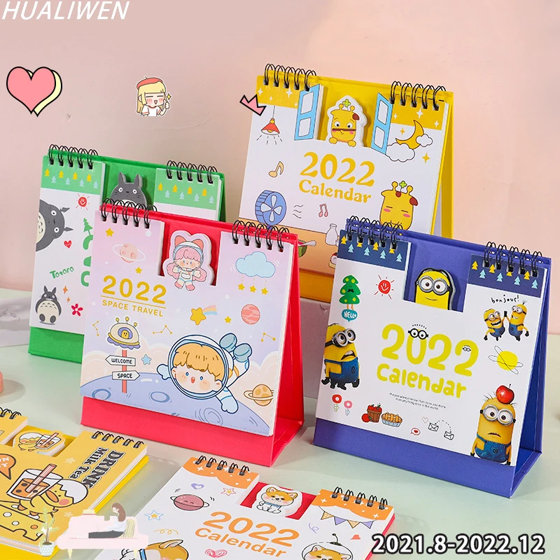 Cute Cartoon 2022 Desk Calendars Kawaii Daily Schedule Planner Yearly Organizer Stationery Office School Supplies journamm 46pcs lot cat series kawaii boxed stickers planner diy scrapbooking collage photo album japanese cute decor stationery