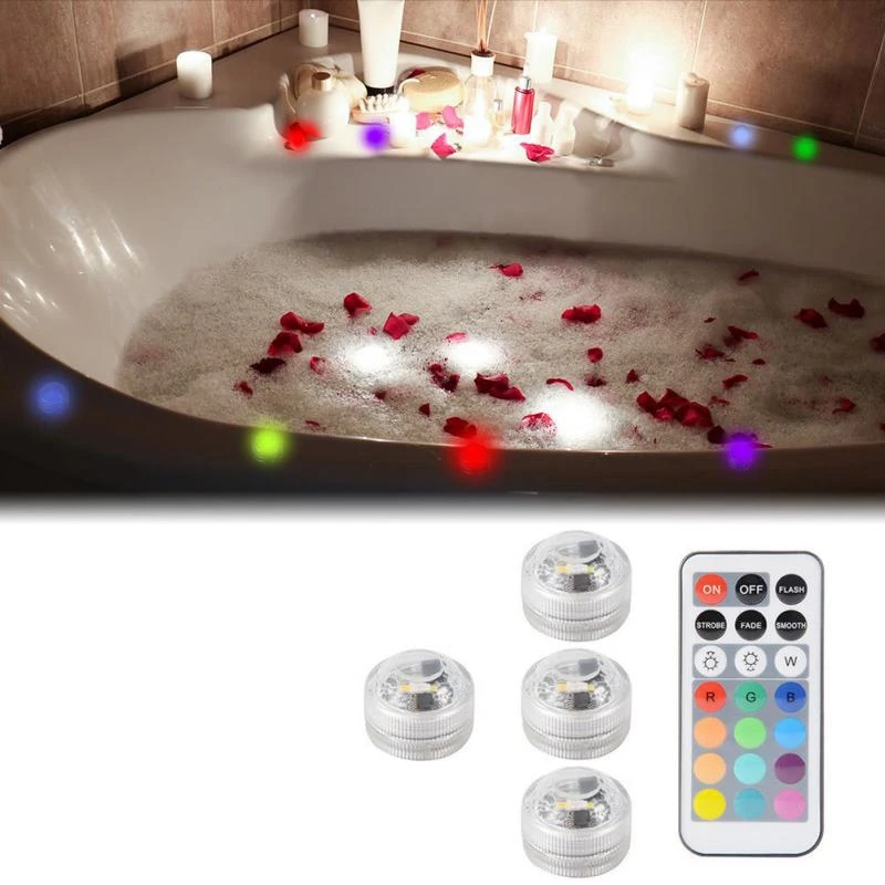 Battery Operated Waterproof Rgb Submersible Led Light Underwater Night Lamp Tea Lights For Vase,Bowls,Aquarium And Party Wedding