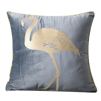 

Home Decorative Crane Bird Pillow Cover Velvet Cushion Seat Cover for Living Room Sofa Blue Throw Pillows Cases (without Core)