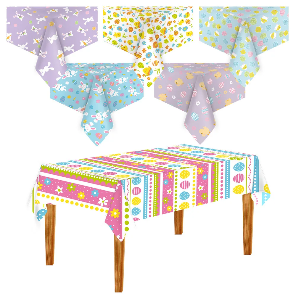

Easter Table Cloth Rabbit Egg Chick Print Tablecloth Colorful Waterproof Tablecloth Easter Party Decoration Dining Table Cover