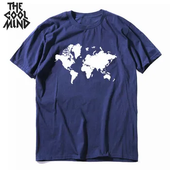 

COOLMIND summer loose 100% cotton world map print men T shirt casual loose men t-shirt cool knitted men tshirt male tee shirt