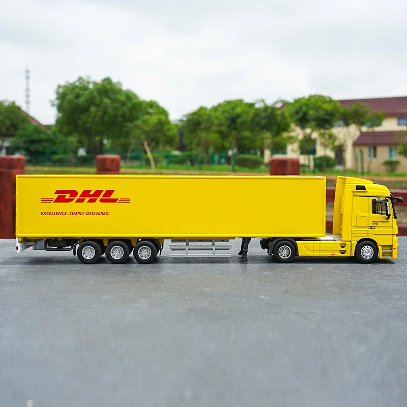 Оригинальный авторизованный подлинный 1:50 DHL логистический желтый грузовик