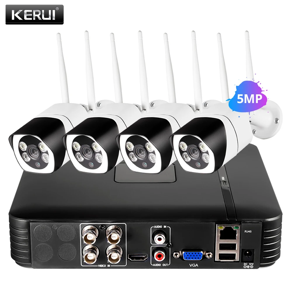 

KERUI 4CH DVR Camera Kit 5MP 1080P CCTV Surveillance System ONVIF Outdoor WIFI IP Camera Night Vision Monitoring Motion Alarm