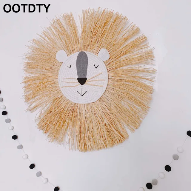 Cartoon Lion Hanging Decorations Handmade Cotton Thread Weaving Animal Head Ornament Kids Room Wall Home Accessory 60cm 1
