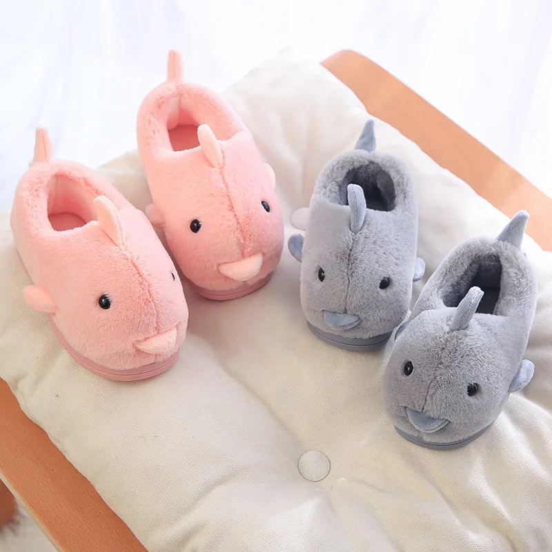 

Children Cotton Slippers Household Autumn And Winter Cartoon Dolphin Cover Heel Warm Cotton Slippers Home Winter Men And Women B