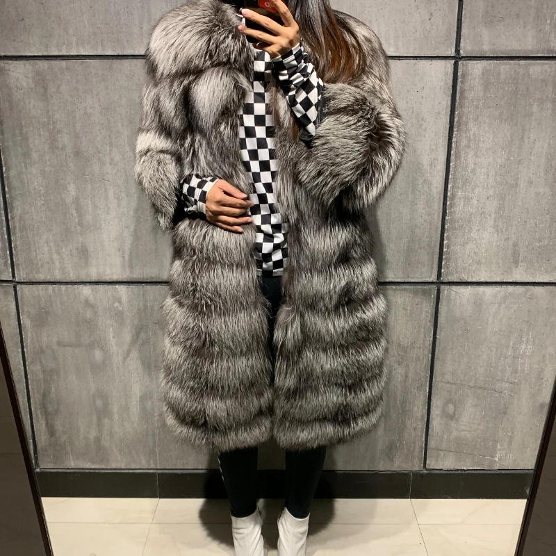 Натуральное меховое пальто для женщин из натурального Лисьего меха, женское меховое пальто