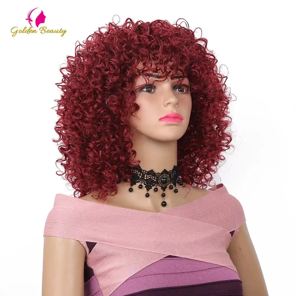 Red curly wig with bangs Clearance