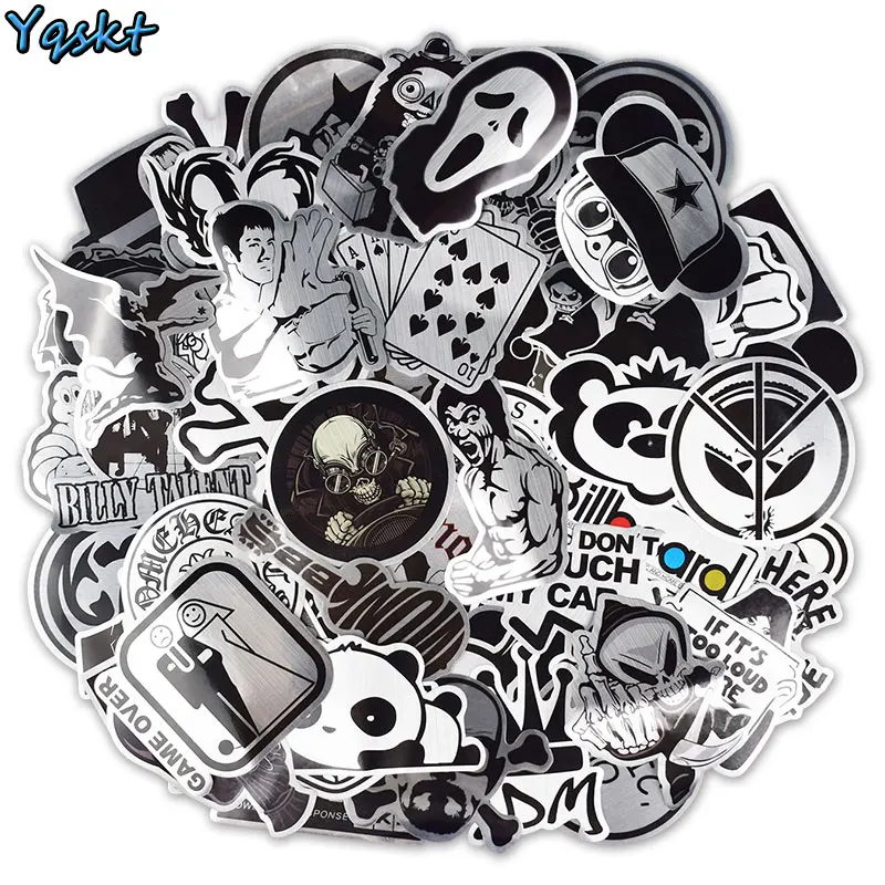 100 PCS Metallic Style Black and White Stickers for Laptop Luggage Car ...