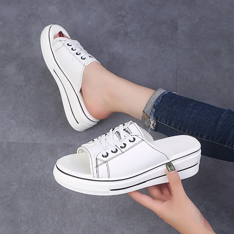 

Sandals Women's Outer Wear Summer New Style Korean-style Line-styled Lace-up Waterproof Platform Students Semi-high Heeled Anti-