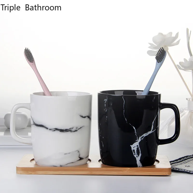 Marble Stripes Ceramics Tooth Mug With Handle Couples Mouth Cup