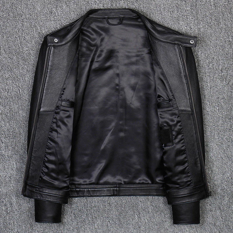 Черная повседневная мужская куртка из натуральной кожи, большой размер 5XL, мотоциклетная байкерская куртка из натуральной овчины, осенняя приталенная мужская одежда