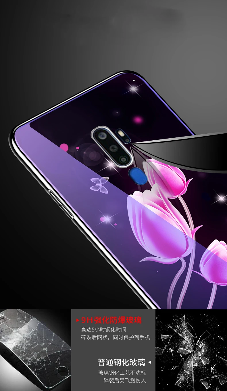 Модный чехол для OPPO A9 A11X чехол для телефона с гальваническим красочным узором для OPPO A5 корпус из закаленного стекла