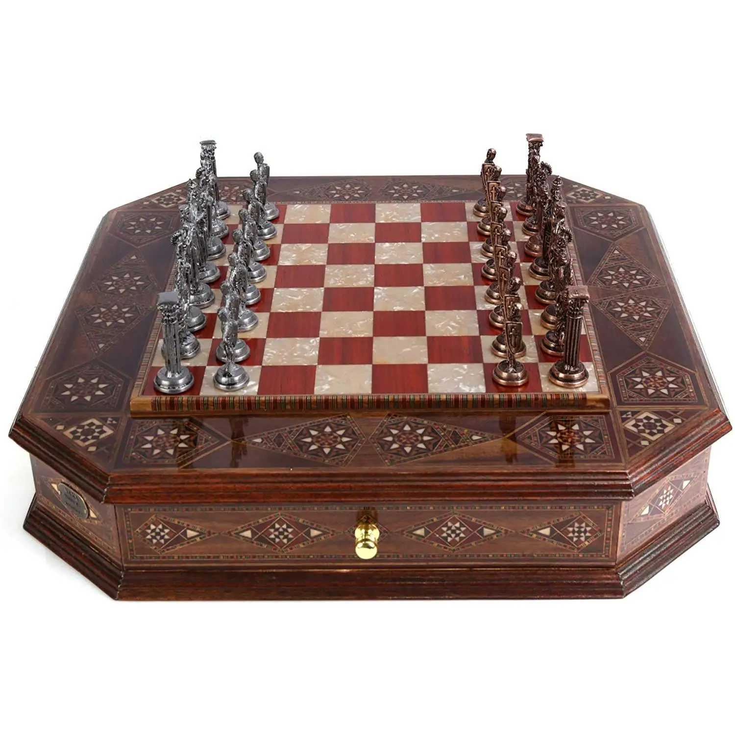 Metal Chess Set Royal Medieval British Army Antique Copper Handmade Pieces Natural Solid Wooden Rose Board