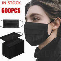 10-600pcs mask Disposable black face masks 3 Layer Ply Non-wove masque noir mask Adult safe Anti-dust Mascarillas Fast Shipping 1