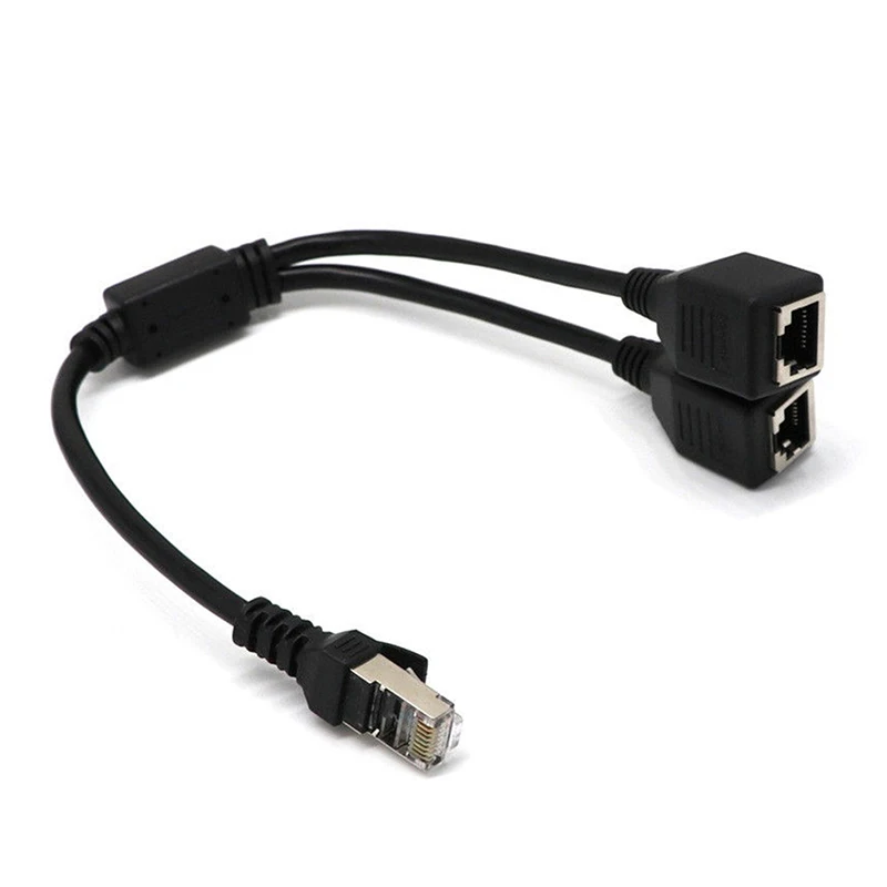 

1 To 2 Male To Female LAN Ethernet Network RJ45 Plug Splitter Extender Adapter Connector ABS Black Male Female Network