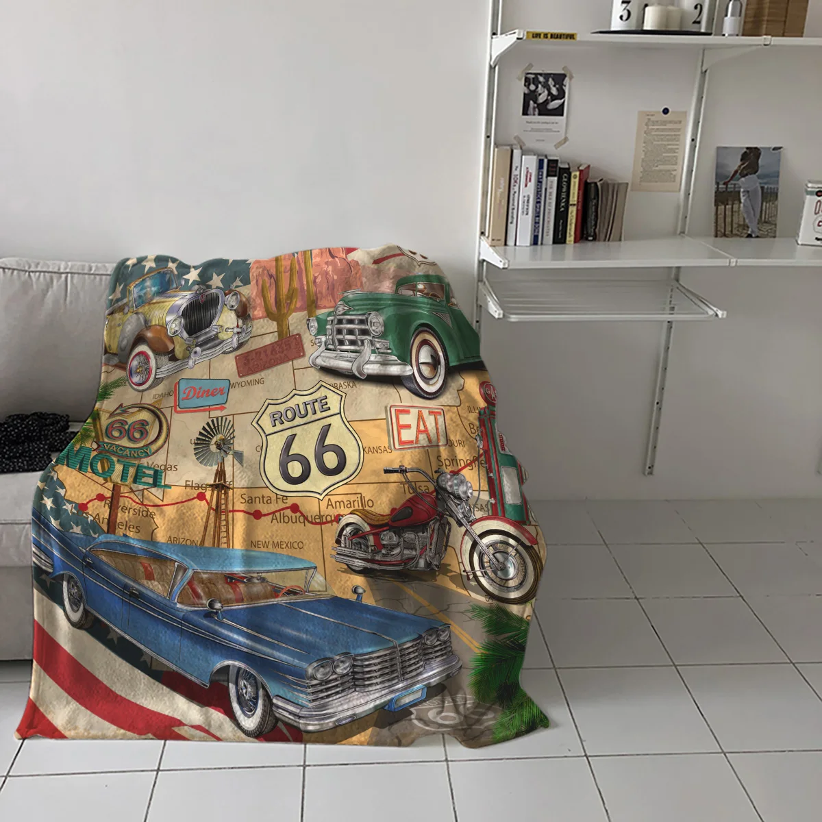 Ретро Route 66 плакат покрывало одеяла фланелевые флисовые Чехлы для путешествий бросок гипоаллергенный приятный для кожи легкий декоративный