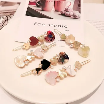 

Cute Acetic Acid Love Heart Hairpins Metal Macaron Color Pearl Hair Clips Women Girls Hair Styling Tools