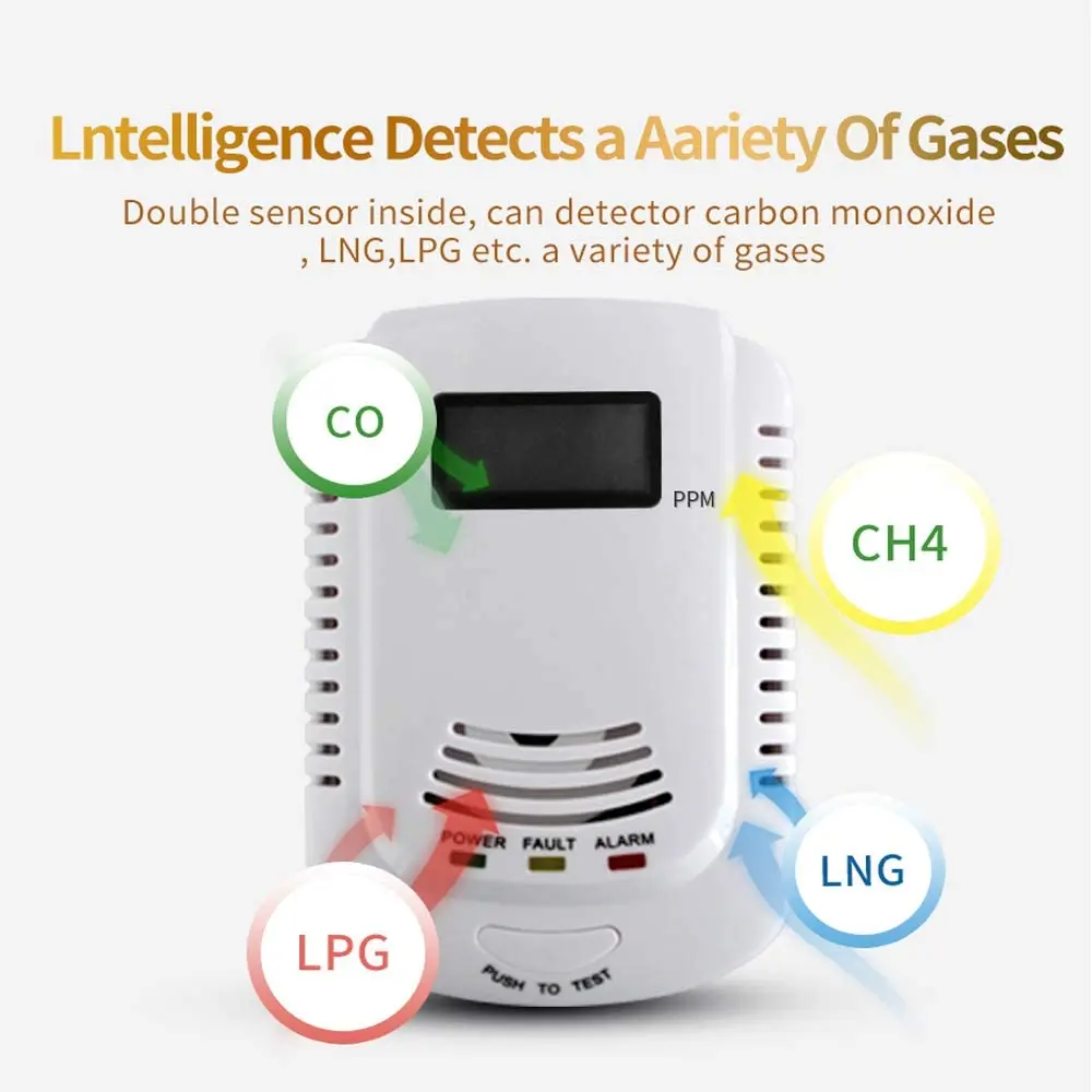 LCD Display Carbon Monoxide Detector CO Flammable Gas Leakage Sensor Home Security Fire Alarm for LPG LNG CH4 Methane Propane