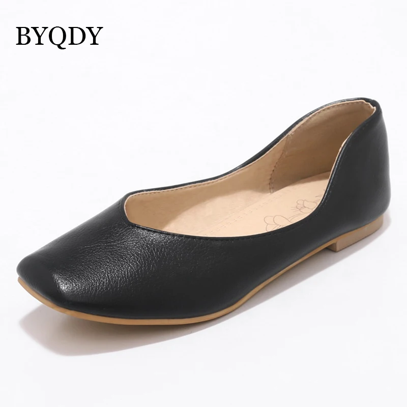 BYQDY/классические женские повседневные Свадебные офисные туфли с квадратным носком; женские туфли на плоской подошве; удобная женская обувь без застежки; большие размеры 34-50