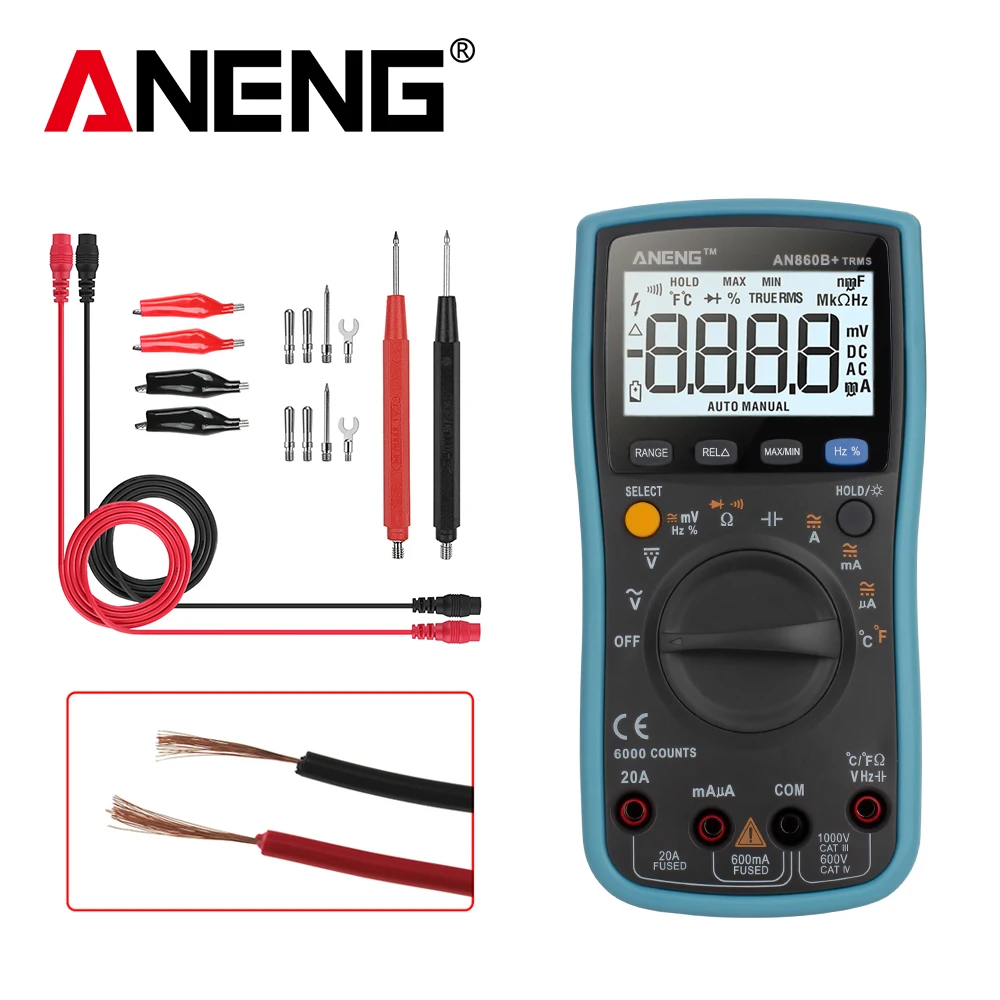 ANENG AN860B+ ЖК-цифровой мультиметр Профессиональный True-RMS Ток Сопротивление напряжения Емкость измеритель температуры мультиметр