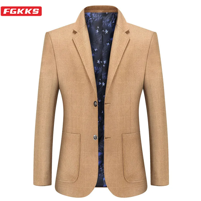 FGKKS бизнес Блейзер для мужчин осень Slim Fit мужчин's повседневные куртки костюм