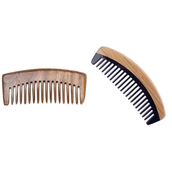 

2 Pcs Hair Comb: 1 Pcs Natural Green Sandalwood Comb & 1 Pcs Wide Tooth Wooden Detangling Comb