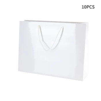 

10 Pcs Party Supplies With Rope Gift Bag DIY Handmade Wrap White Cardboard Handbag Foldable Cosmetics Packaging Wedding Clothes