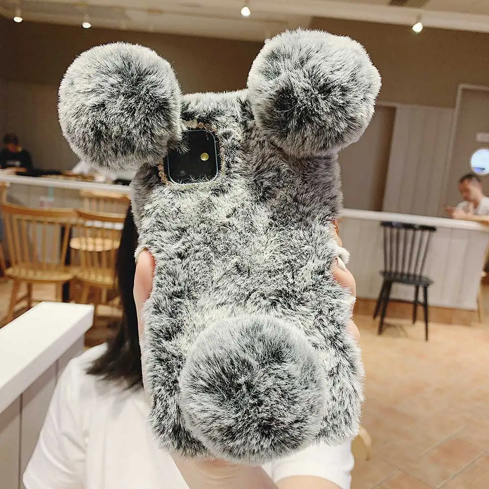 Милый чехол с рисунком панды для телефона iPhone 11 Pro XR XS Max X 6 6s 7 8 Plus Xs роскошные пушистые силиконовые чехлы для девочек подарок - Цвет: panda Dark gray