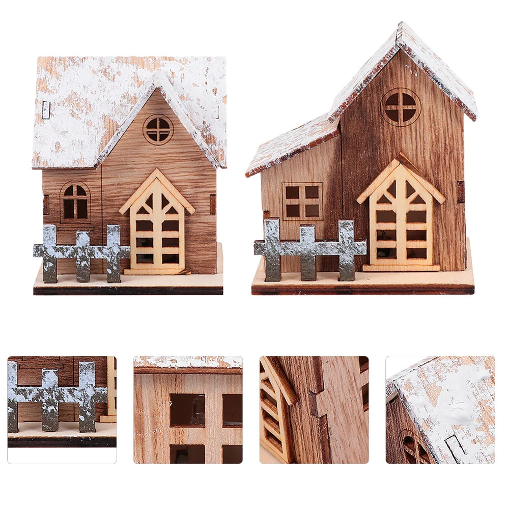 2Pcs Xmas Luminous Mini House Adornments Cartoon House Wooden House  Ornament|Mặt Treo & Đồ Trang Trí Treo| - AliExpress