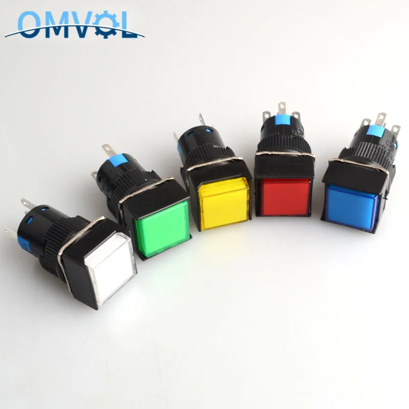 16mm momentary & Self-locking push button switch with LED lamp square button