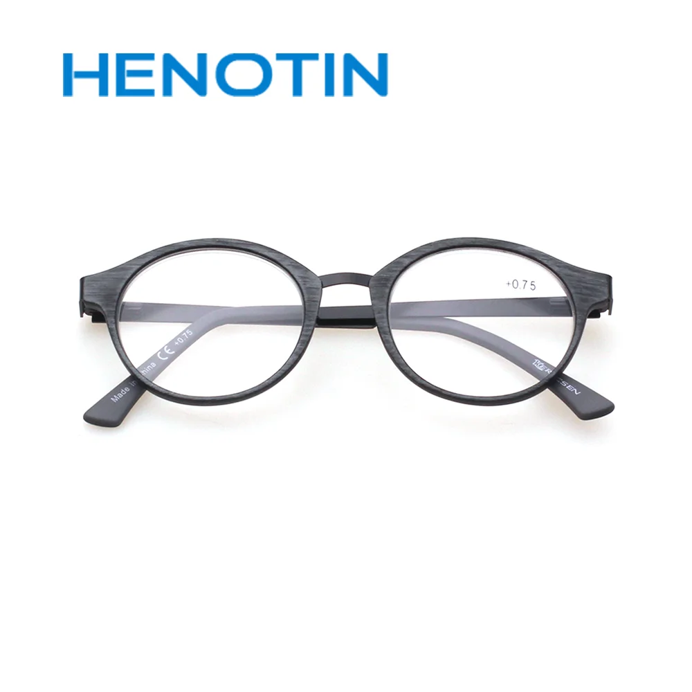 Henotin, металлическая круглая оправа, Ретро стиль, очки для чтения, дерево, для мужчин и женщин, 0,5-6,0