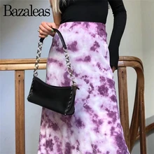 Bazaleas винтажные женские юбки с эластичной резинкой на талии Франция фиолетовый и белый галстук краситель печати Женская пикантная юбка средней длины тонкая юбка Прямая