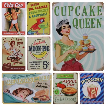 

30X20cm Car Plates Retro Metal Art Poster Plaque Apple Pie Popcorn Vintage Tin Sign Plate Bar Pub Home Garage Wall Decor H38
