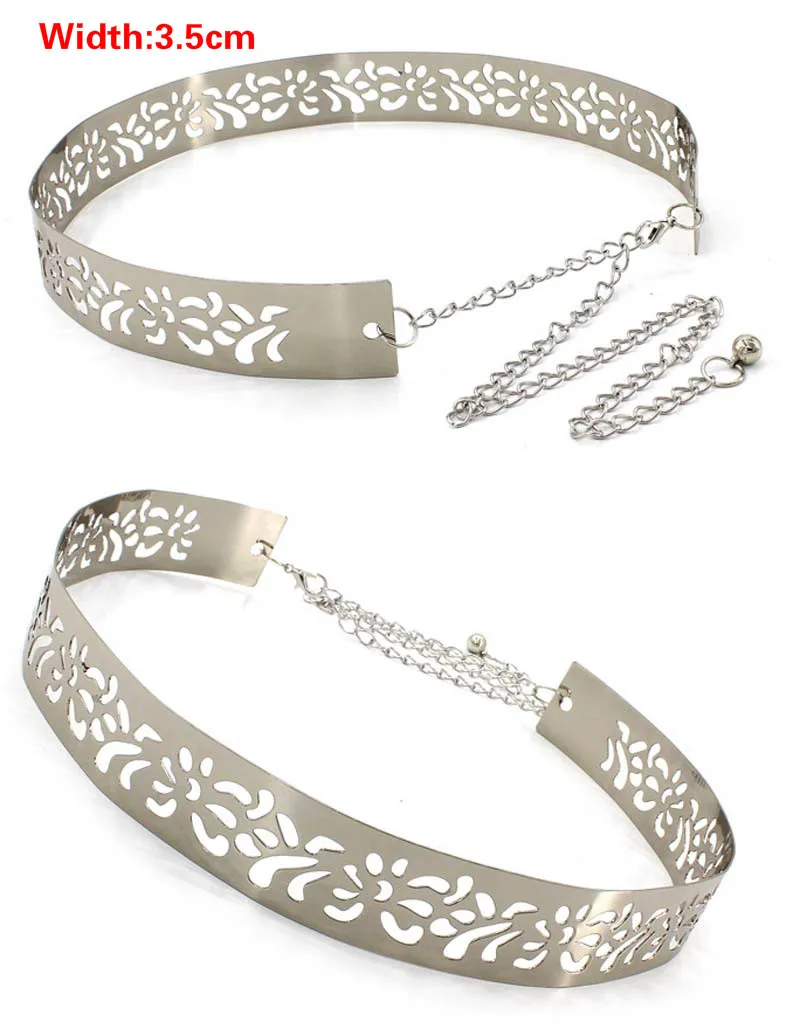 Exquisite Gold Silver Wide Belt Women Glossy Metal Belt Fashion Hollow Out Cummerbunds All-match Waist Chain Clothes Waistband