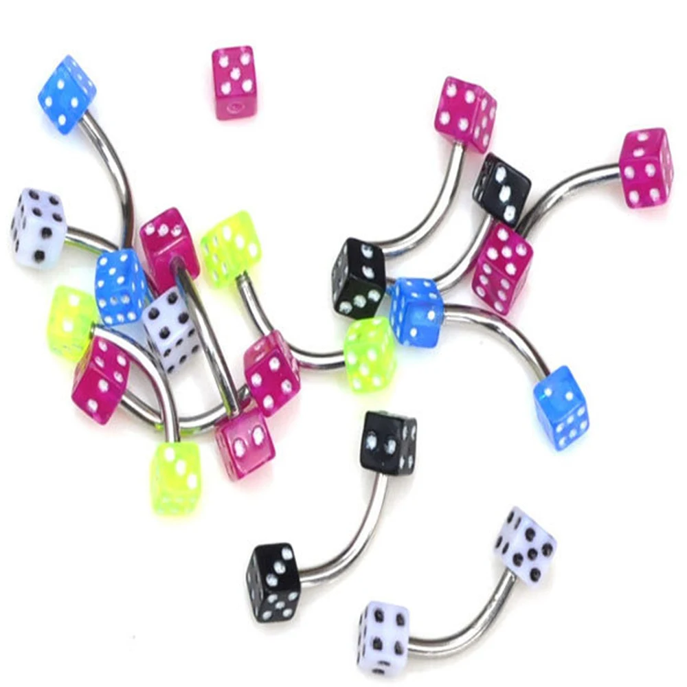 200Pcs/lot Stainless Steel Acrylic Dice Piercings Eyebrow Ear Tragus Ring Body Jewelry Piercing