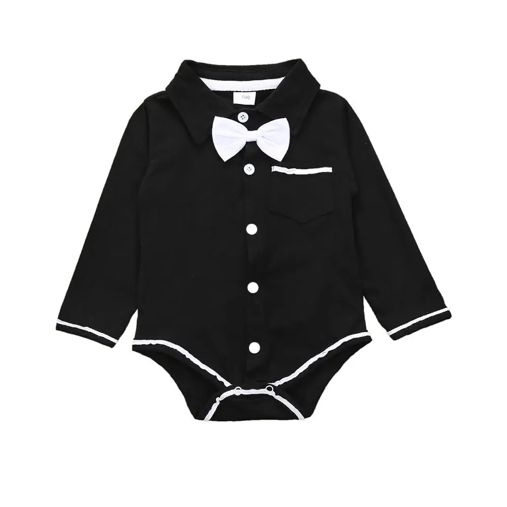 

Baby Boys Rompers Long Sleeve Bow Tie Baby Boys Bodysuit Black White Gentleman Formal Newborn Clothes Cotton Playsuit