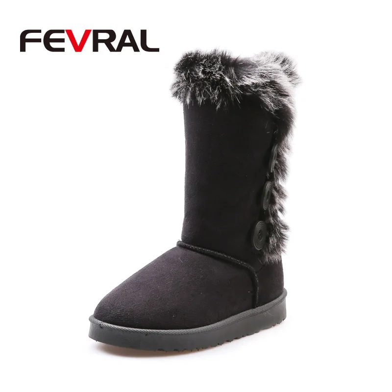 FEVRAL/новейшая модель; модные ботинки с эластичными носками; женские растягивающиеся зимние теплые пикантные ботинки с круглым носком; женские повседневные ботинки - Цвет: Черный