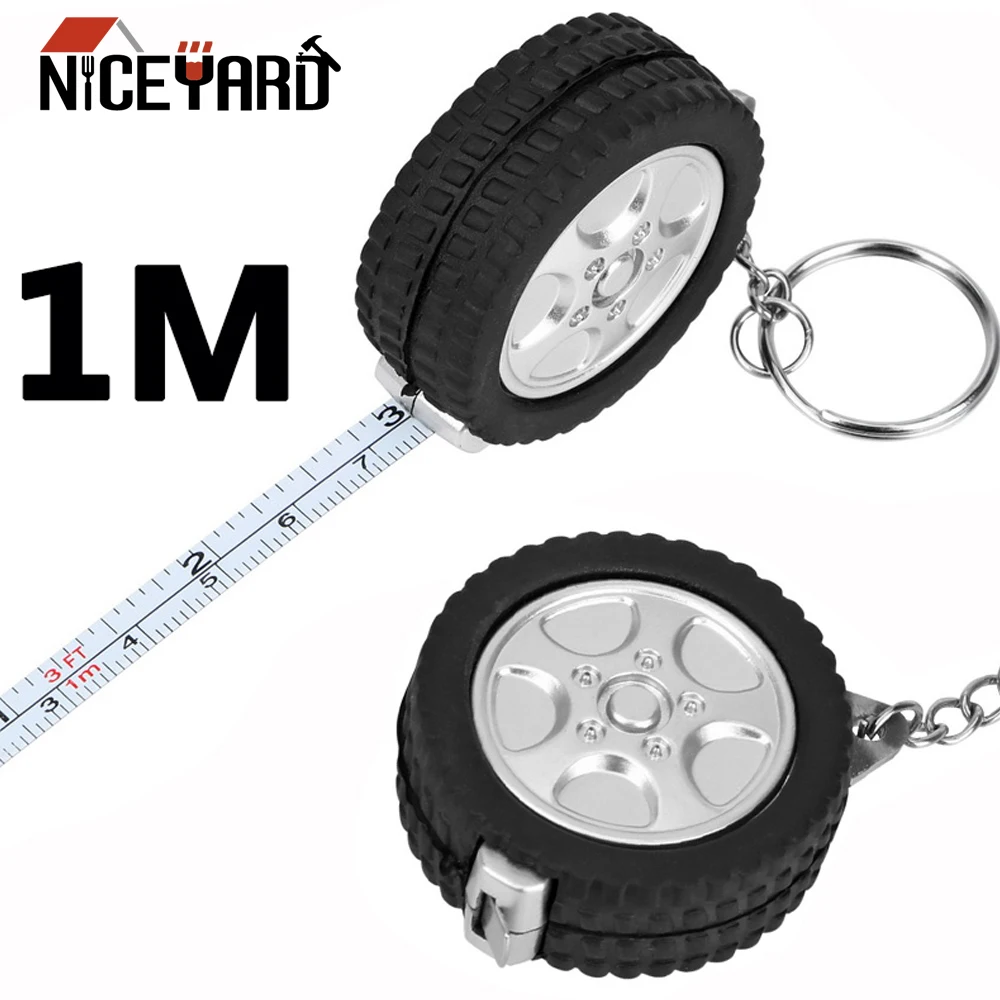 

NICEYARD 1m Tape Measure for Travel Camping Keychain Ruler Mini Retractable Tape Sewing Tool Tire Shape Centimeter/Feet