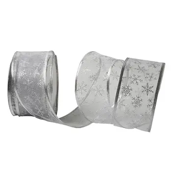 

50 Yards/roll Glitter Sheer Wired Snowflake Ribbon for Wedding Party Christmas