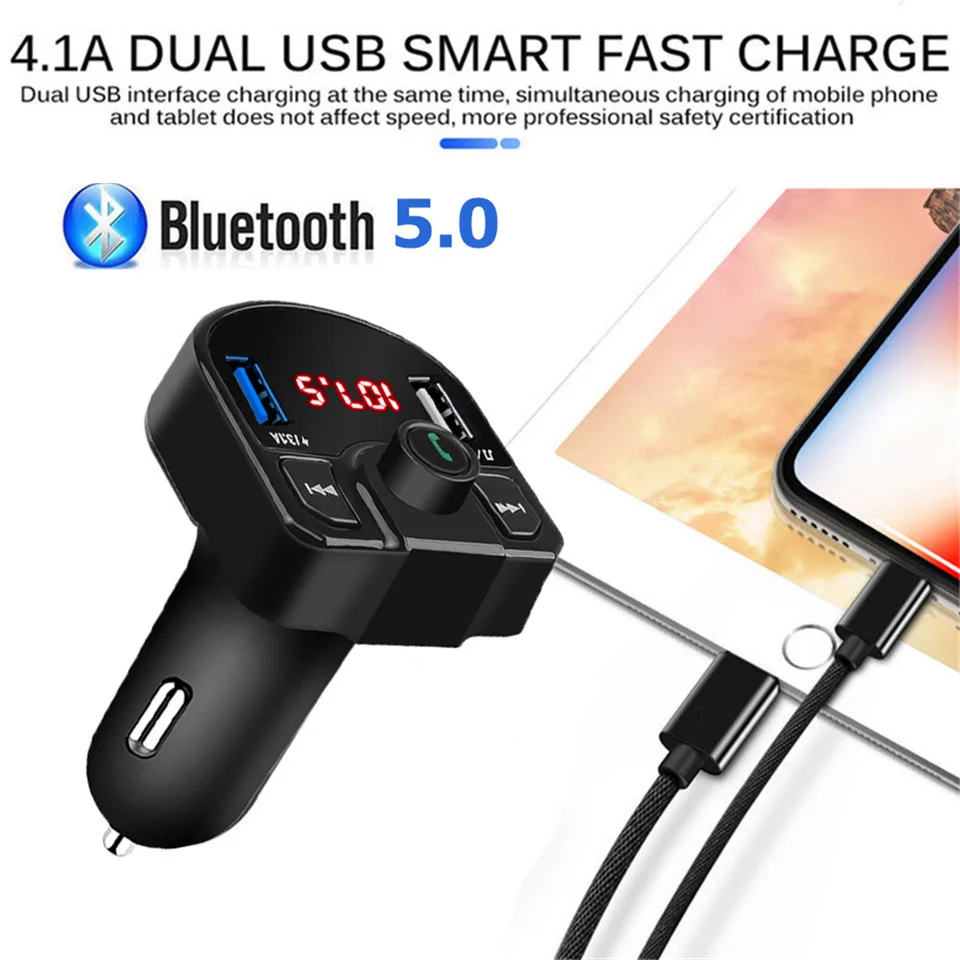 Bluetooth 4,2 MP3 плеер Handsfree автомобильный комплект fm-передатчик Поддержка TF карта U диск QC2.0 3.1A Быстрая Двойная USB Зарядка адаптер питания