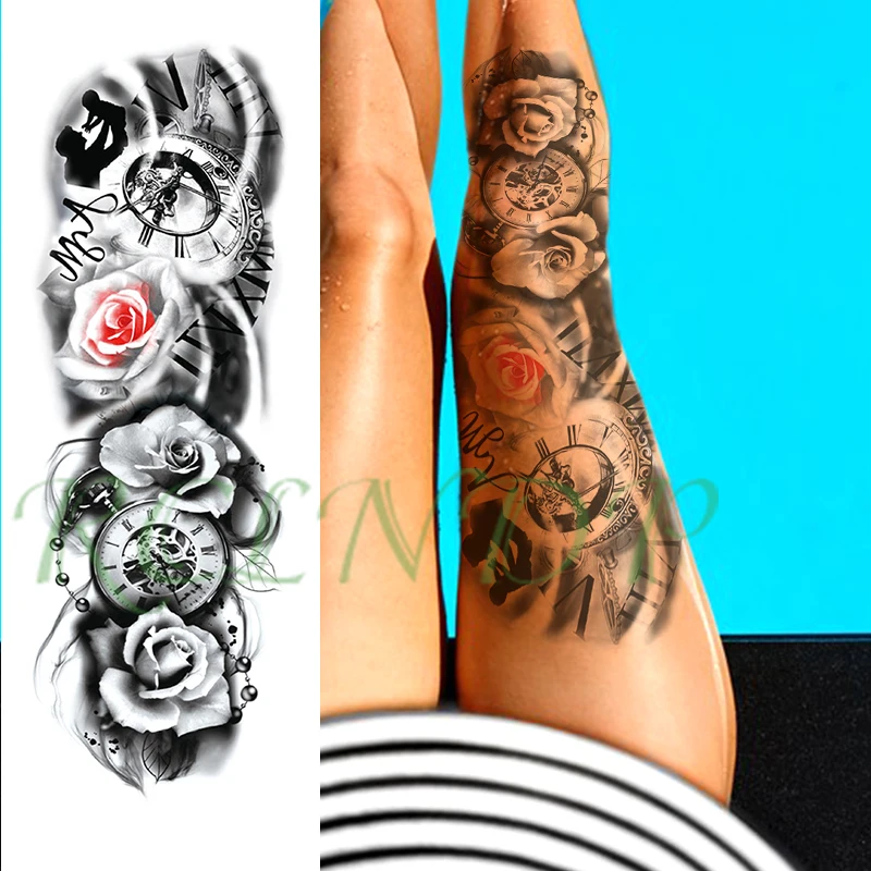 Waterproof Temporary Tattoo Sticker Halloween pumpkin skull beatifull girl full arm large fake tatto flash tatoo for men women - Цвет: Бордовый