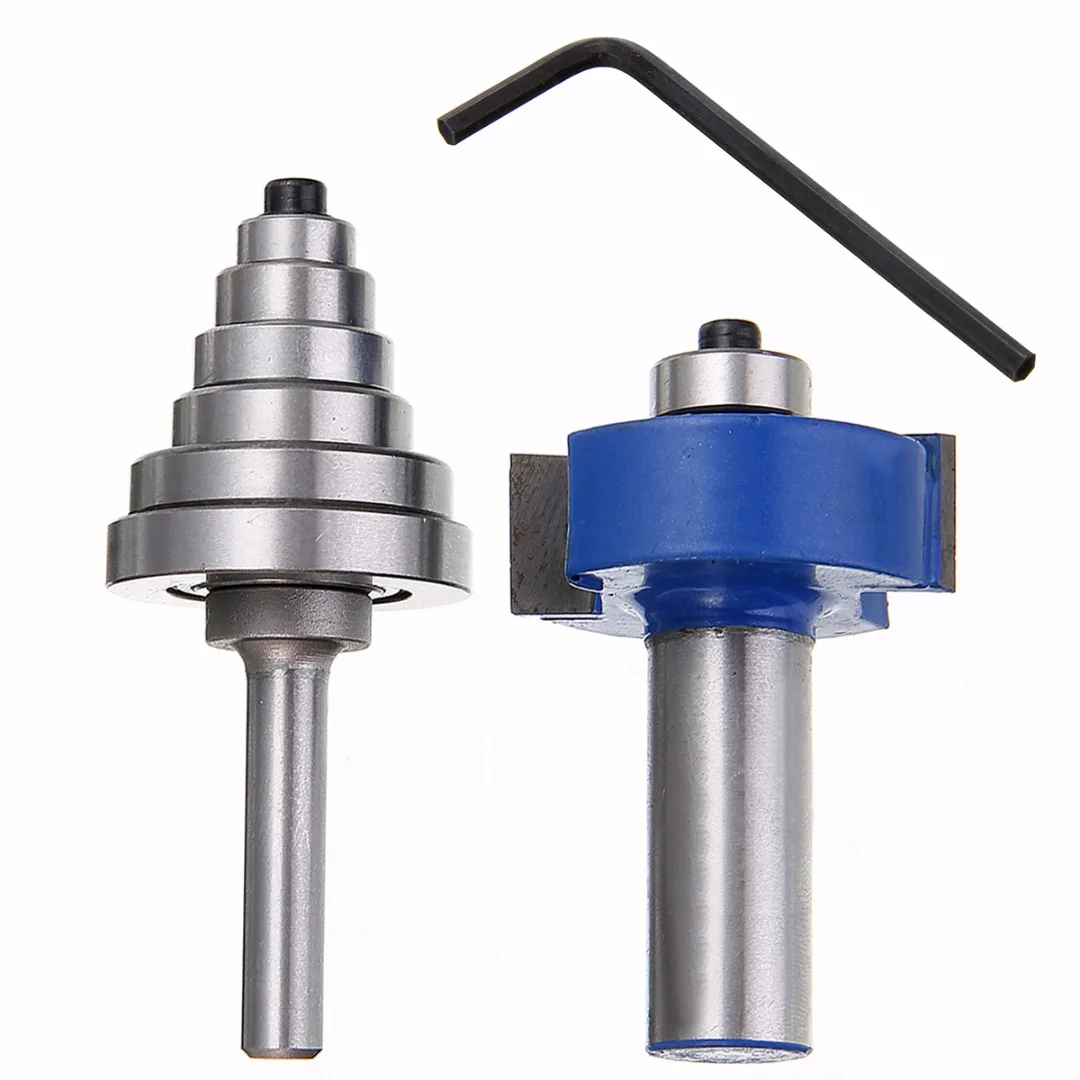 

2 Flutes Carbide Rabbet Router Bit 1/2'' Shank Router Bit Milling Tool with 6 Bearings SetFor Woodworking Tool