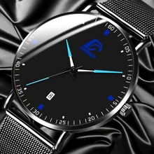 Модные мужские Бизнес минималистичные часы Роскошные ультра тонкие из нержавеющей стали с сетчатым ремешком аналоговые кварцевые часы relogio masculino