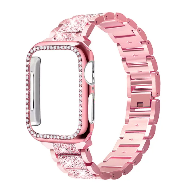 Ремешок и чехол для Apple Watch Band 44 мм 42 40 38 браслет из нержавеющей стали с блестками iWatch Series 6 5 4 3 2 1|Ремешки часов|