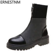 ERNESTNM/женские ботильоны; модные черные удобные ботинки из искусственной кожи на молнии; женские осенние ботинки; botas mujer invierno